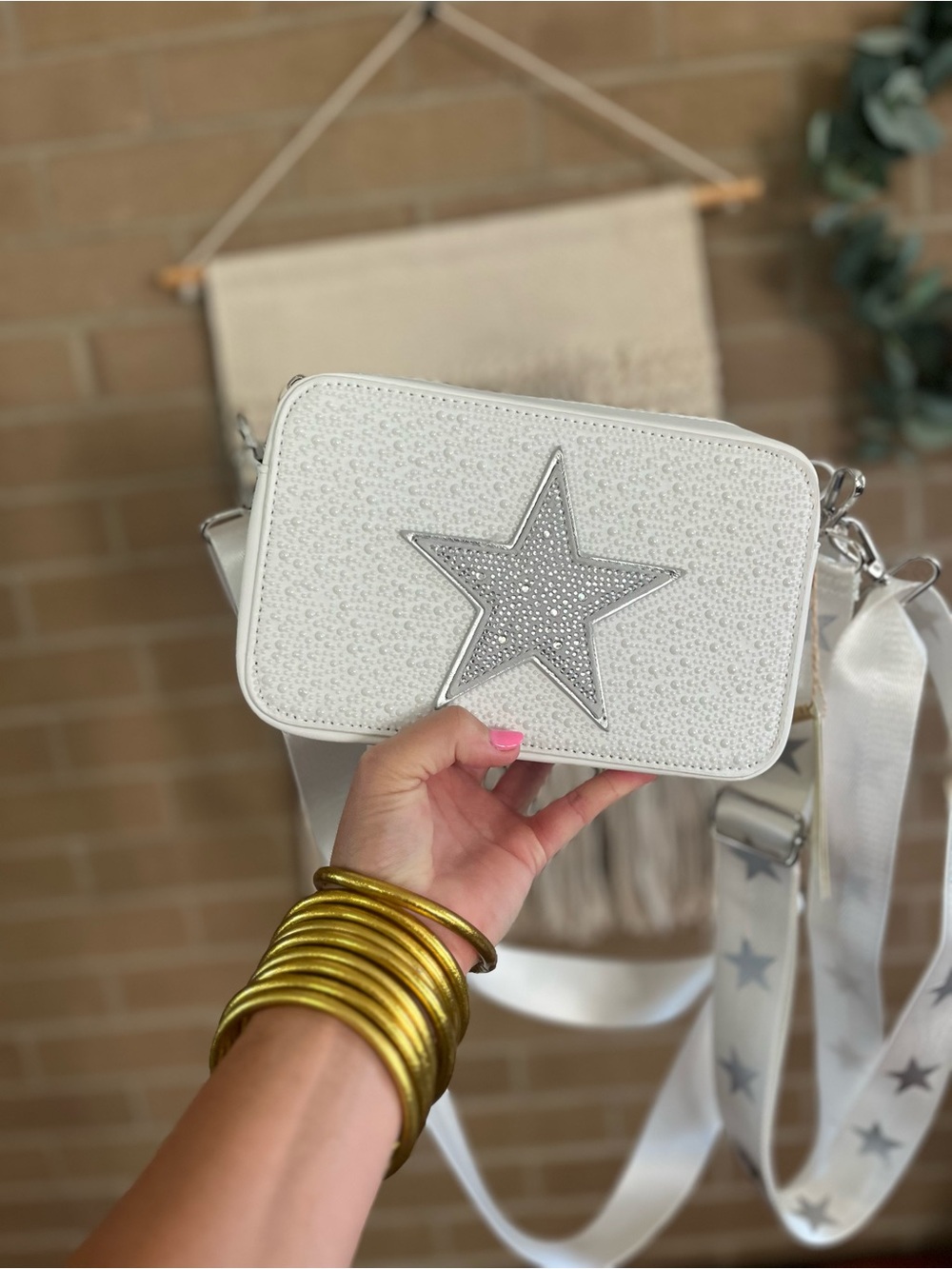 Vintage Havana White Crossbody with Silver Star Accent
